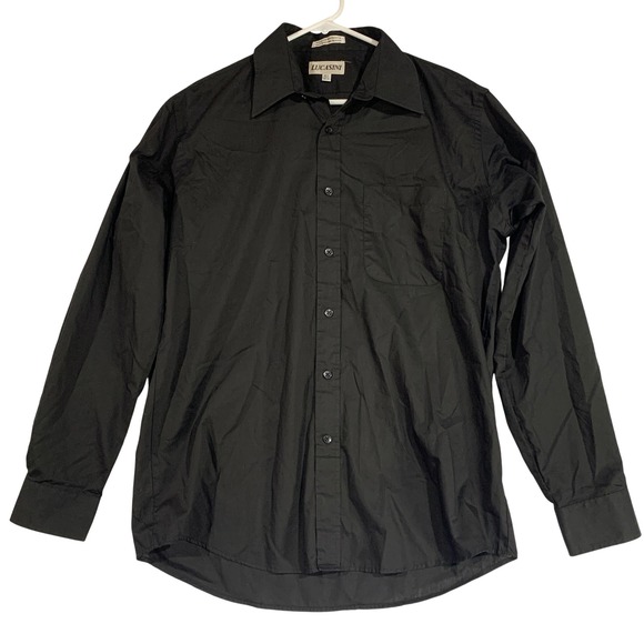 Lucasini Dress Shirt Long Sleeve‎ Button Up Collared Shirt Mens 15 1/2 Medium - Picture 1 of 5
